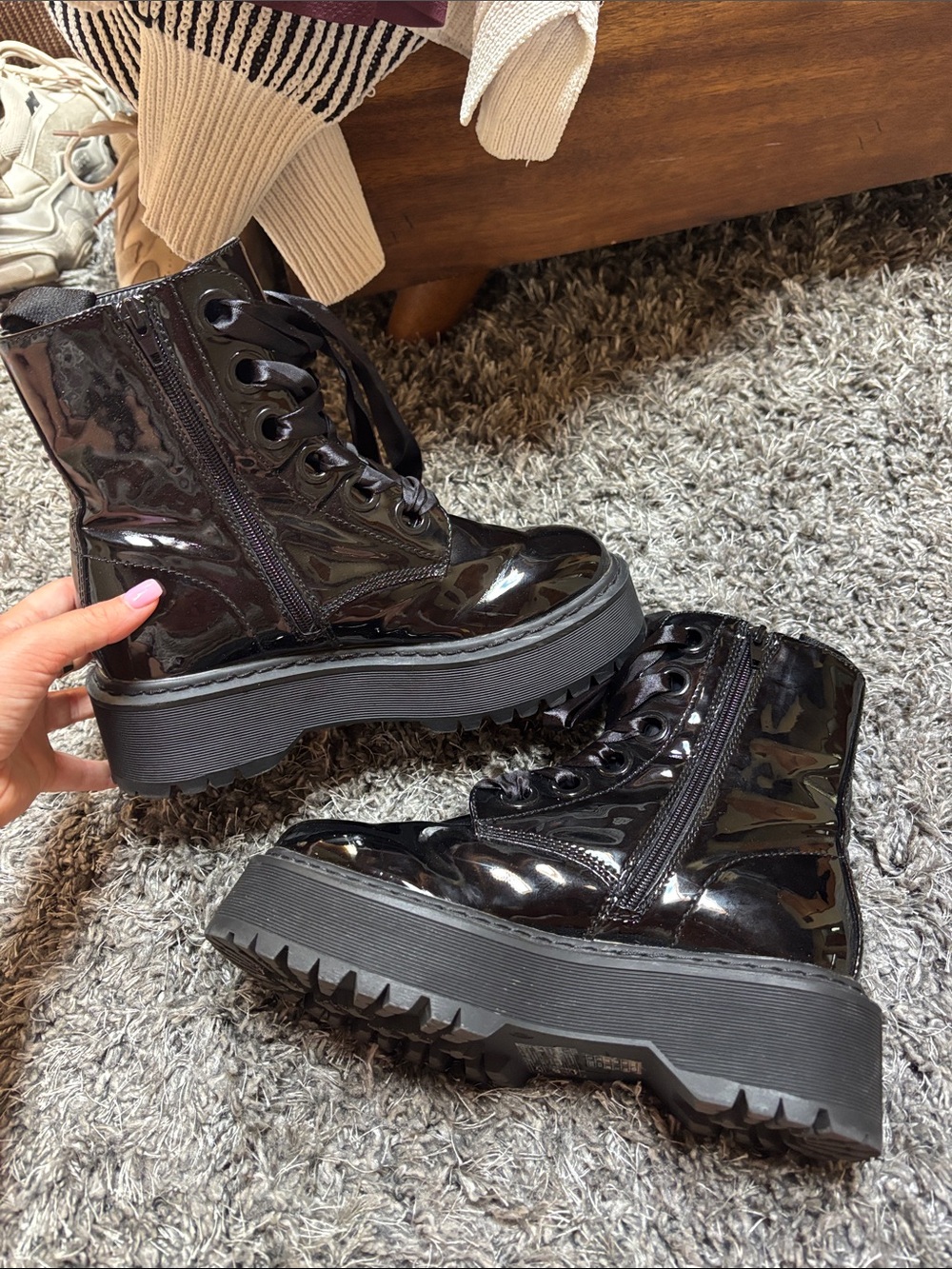 Forever 21 Black Patent Lace-Up Platform Combat Boots